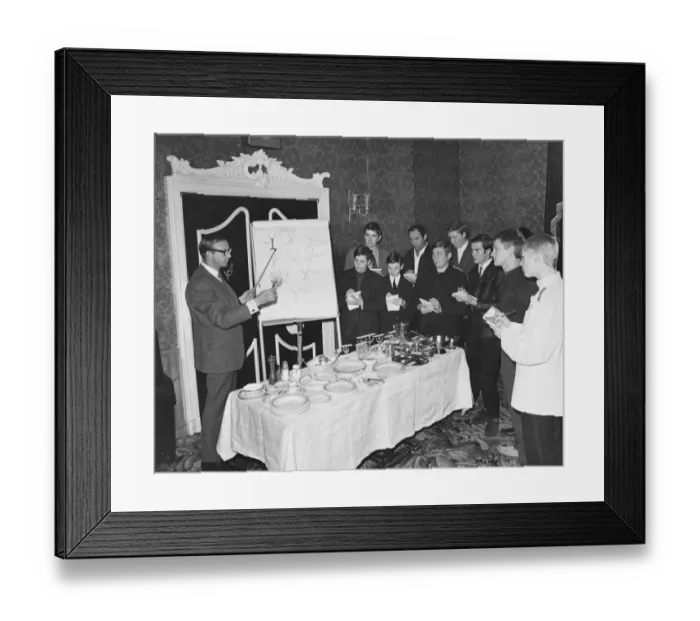 Framed Print : A course has been set up by The Hotel and Catering Industry Training Board to train waiters Framed Print : A course has been set up by The Hotel and Catering Industry Training Board to train waiters