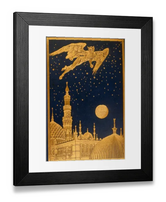 Framed Print : Flying demon - Gold-binding of demon flying over oriental city Framed Print : Flying demon - Gold-binding of demon flying over oriental city