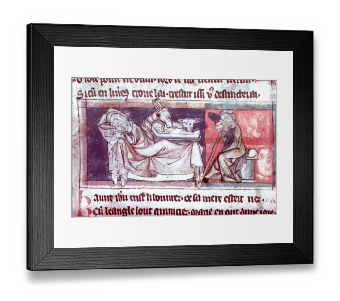 Framed Print : The Nativity. Mary asleep on a couch. Joseph on a chair. English, c. 1300 Framed Print : The Nativity. Mary asleep on a couch. Joseph on a chair. English, c. 1300
