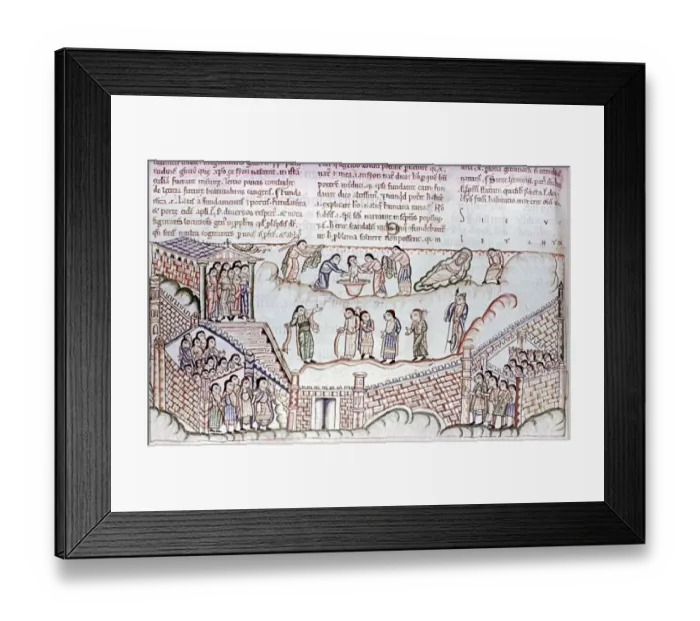 Framed Print : Nativity, Virgin reclining, Joseph seated, temple, man rehearsing scroll, princes