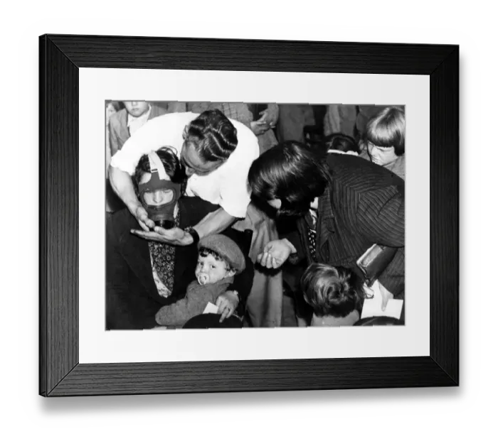 Framed Print : Fitting gas masks to children at Lambeth Town Hall 1939 History of London - Vauxhall Framed Print : Fitting gas masks to children at Lambeth Town Hall 1939 History of London - Vauxhall