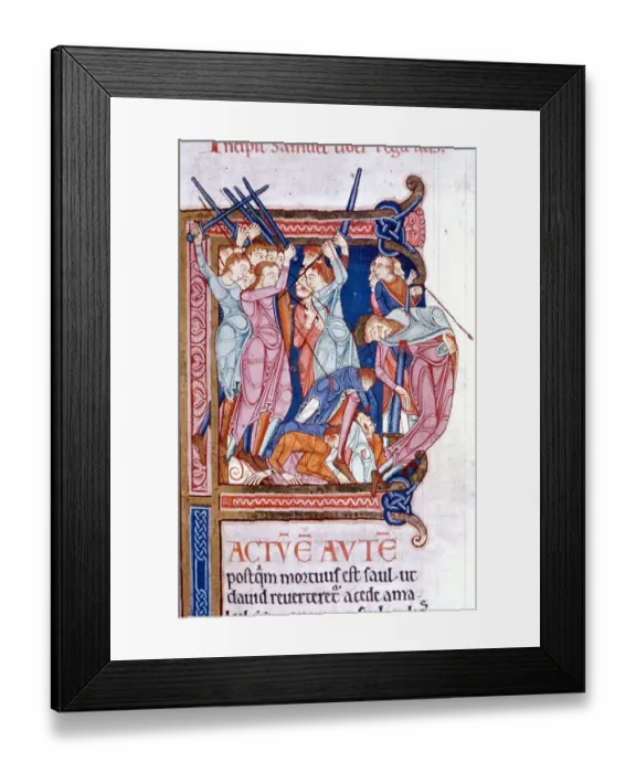 Framed Print : The death of Saul at Gilboa from 12th Century Lambeth Bible Framed Print : The death of Saul at Gilboa from 12th Century Lambeth Bible