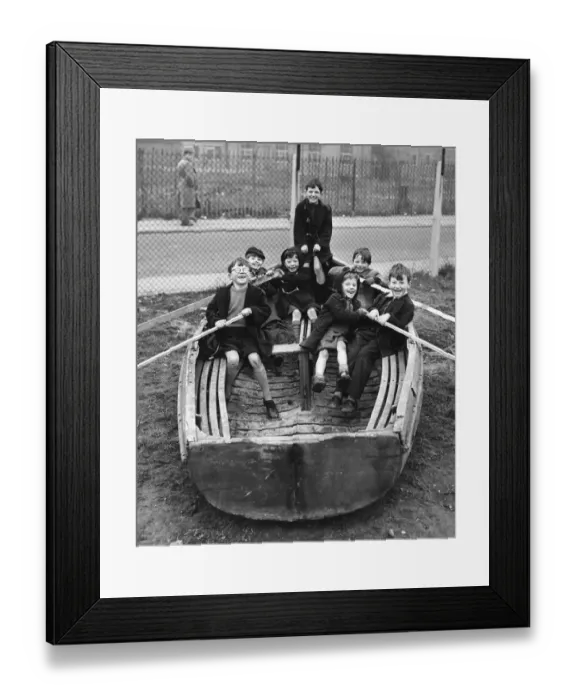 Framed Print : Children playing in an old boat in the Triangle Adventure Playground converted Framed Print : Children playing in an old boat in the Triangle Adventure Playground converted