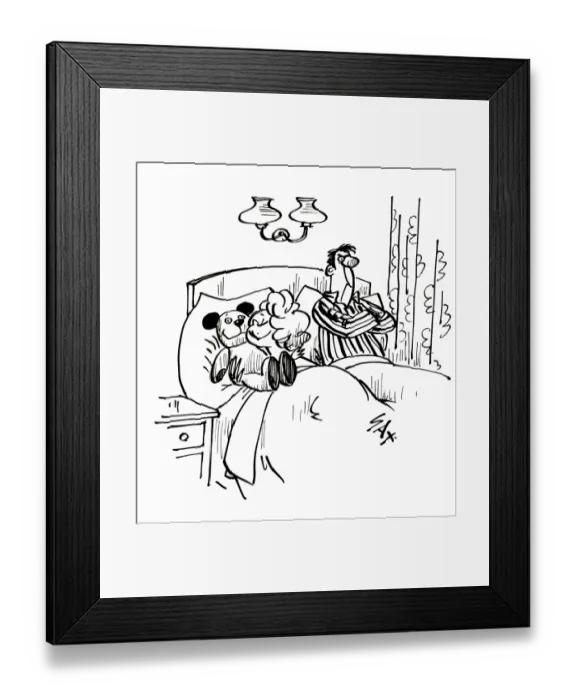 Framed Print : Cartoon by Sax Another good nights sleep. Why did I buy that stupid teddy bear for her birthday Framed Print : Cartoon by Sax Another good nights sleep. Why did I buy that stupid teddy bear for her birthday