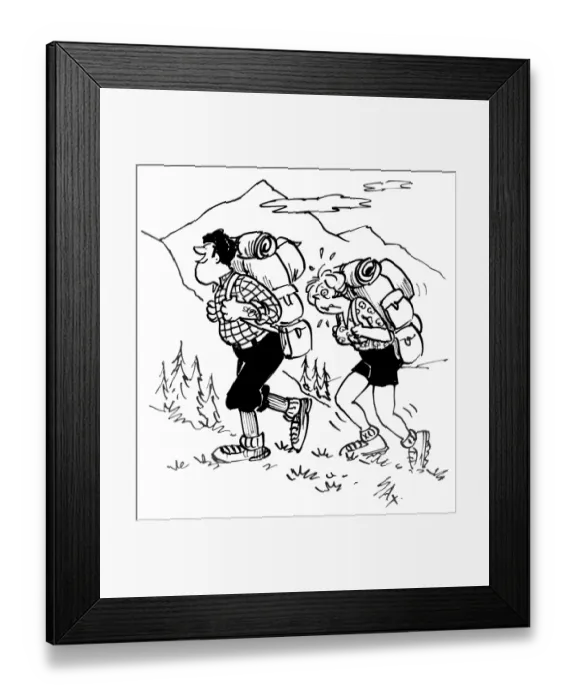 Framed Print : Cartoon by Sax Couple hiking Usually paying little or no attention to political correctness Framed Print : Cartoon by Sax Couple hiking Usually paying little or no attention to political correctness
