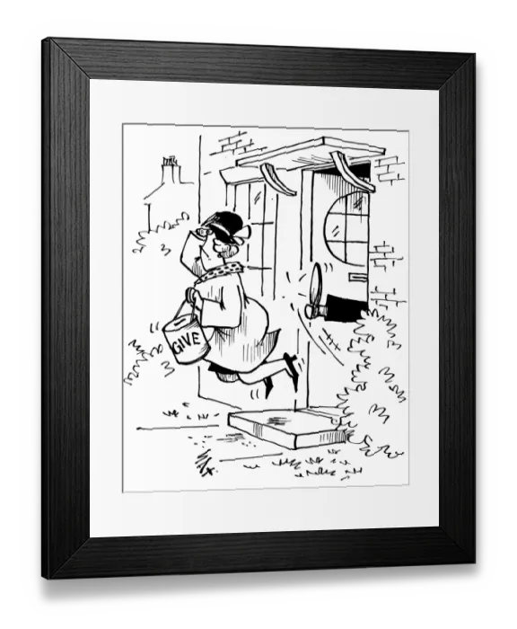 Framed Print : Charity giving or chugging? Cartoon by Sax Usually paying little or no attention