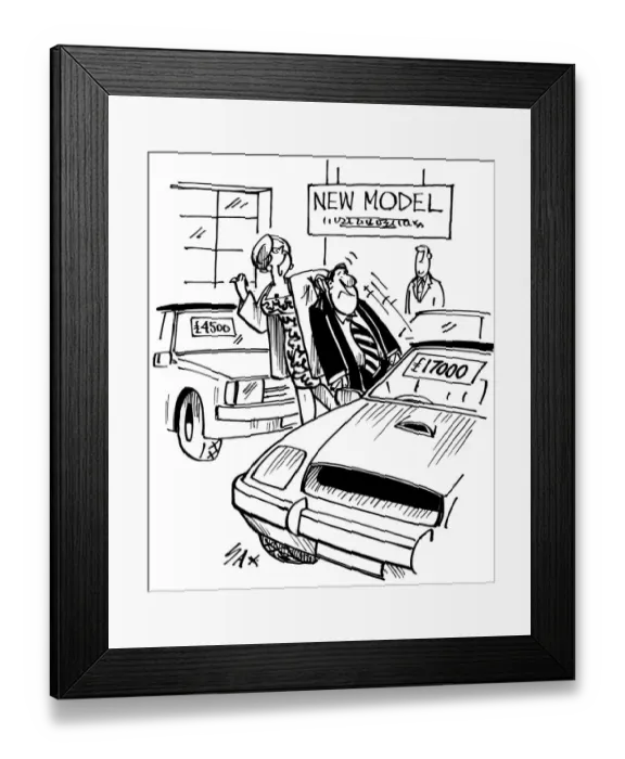 Framed Print : New Car Cartoon by Sax Usually paying little or no attention to political correctness Framed Print : New Car Cartoon by Sax Usually paying little or no attention to political correctness