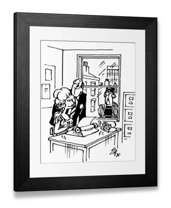Framed Print : Cartoon by Sax The husband is caught out chatting up his secretary Usually paying Framed Print : Cartoon by Sax The husband is caught out chatting up his secretary Usually paying