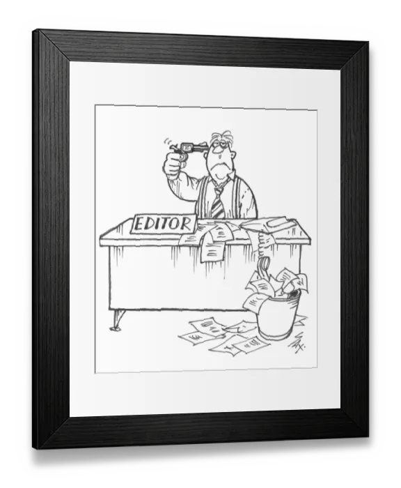 Framed Print : An over-worked editor who is about to commit suicide over deadlines