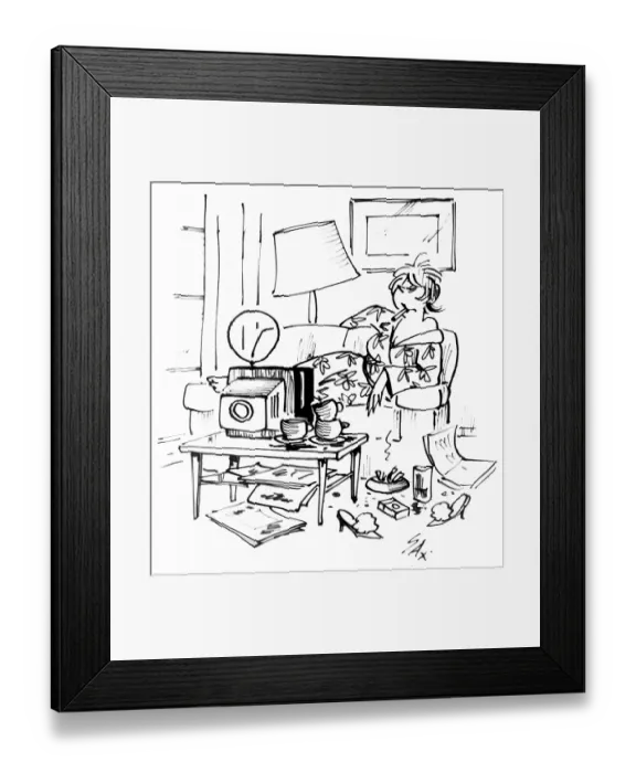 Framed Print : Cartoon by Sax Woman being a TV slob Usually paying little or no attention to political Framed Print : Cartoon by Sax Woman being a TV slob Usually paying little or no attention to political