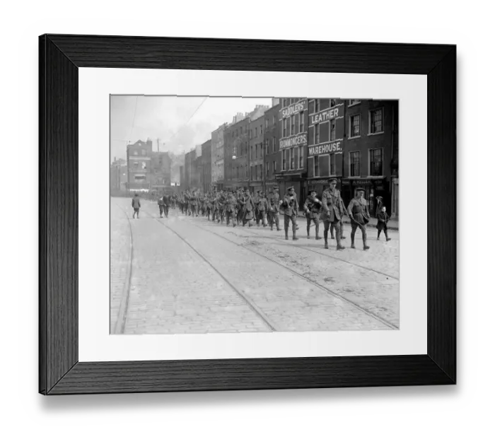 Framed Print : The Easter Rising ( originally captioned The Dublin Rebellion ) Troops march through the City Framed Print : The Easter Rising ( originally captioned The Dublin Rebellion ) Troops march through the City