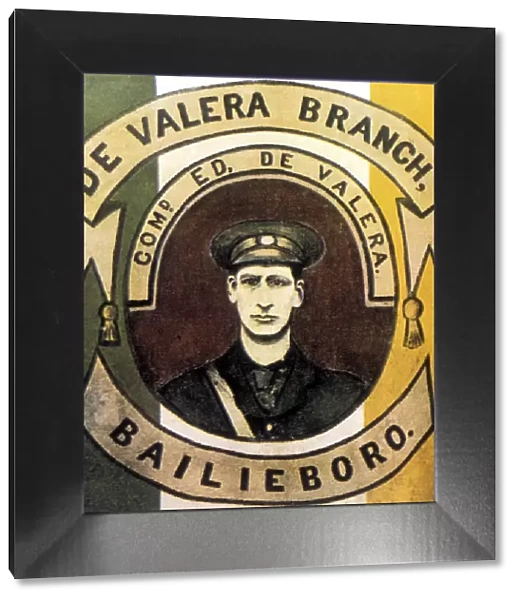 Portrait of Eamonn de Valera (born New York 1882) on an Irish Volunteers banner