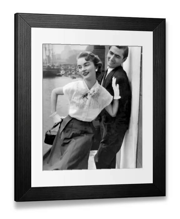 Framed Print : Poplin skirt, short white gloves and green centred daisies complete this romantic Framed Print : Poplin skirt, short white gloves and green centred daisies complete this romantic