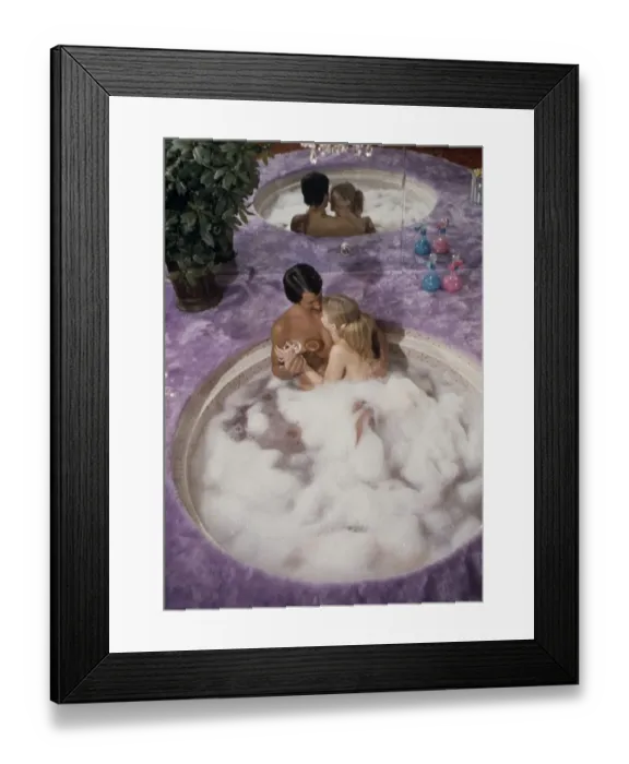 Framed Print : couple in hot tub 1970s funny humour cheesy bubbles valentine love couple romance Framed Print : couple in hot tub 1970s funny humour cheesy bubbles valentine love couple romance