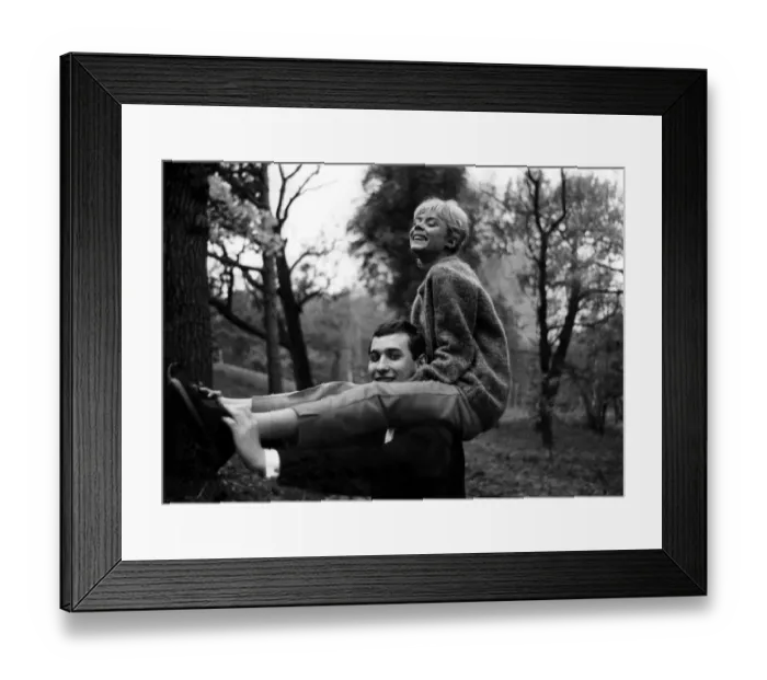 Framed Print : Happy young couple in the woods. 1960s love couple romance romantic for valentines Framed Print : Happy young couple in the woods. 1960s love couple romance romantic for valentines