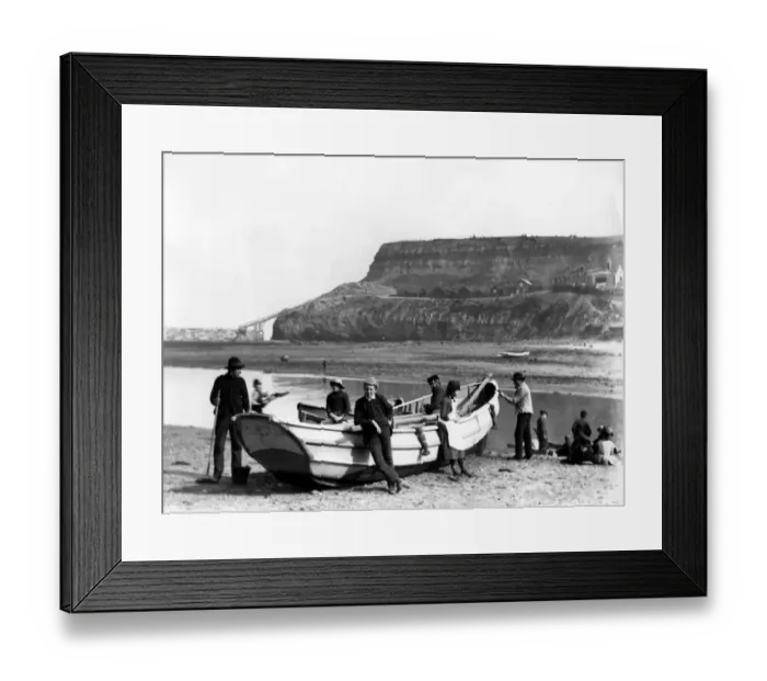 Framed Print : An early fishing boat called a coble at Whitby in Yorkshire, Fish where the fish are