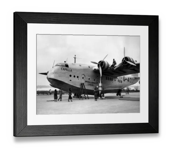 Framed Print : Imperial Airways latest Empire flying boat Capella being prepared at Southampton Framed Print : Imperial Airways latest Empire flying boat Capella being prepared at Southampton