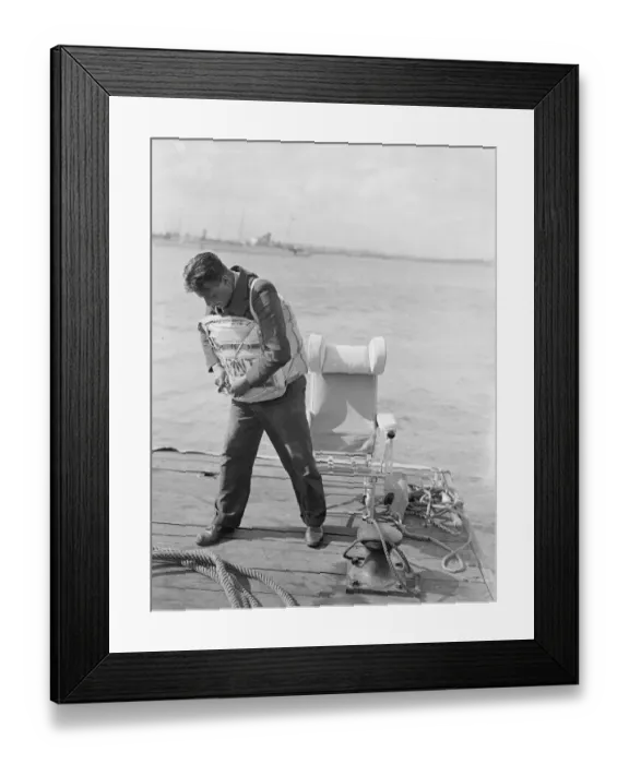 Framed Print : Plane passenger seats become lifebelts in 10 seconds. New safety device for flying-boats Framed Print : Plane passenger seats become lifebelts in 10 seconds. New safety device for flying-boats