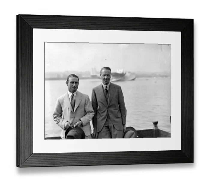 Framed Print : Major Mayo the designer (right) and Lanchester Parker the test pilot before the flight Framed Print : Major Mayo the designer (right) and Lanchester Parker the test pilot before the flight