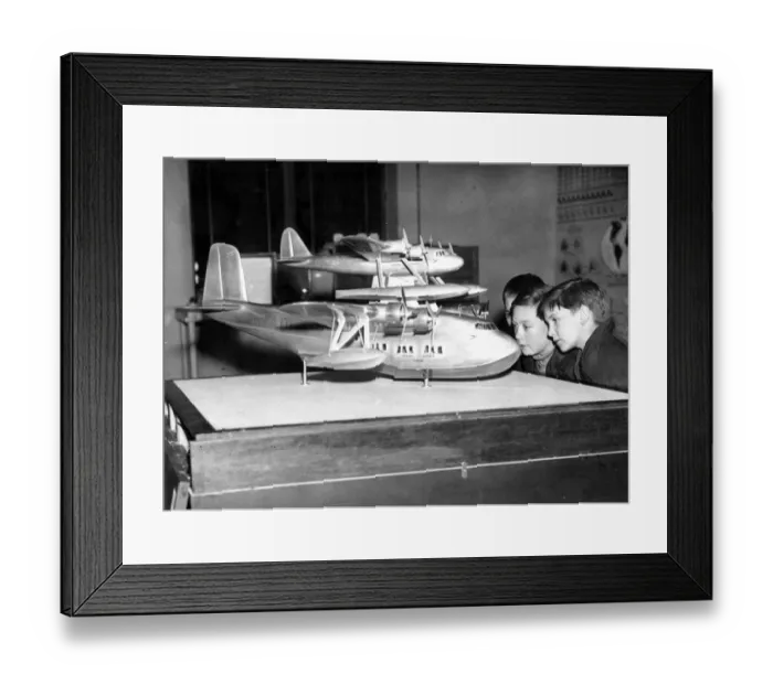 Framed Print : Schoolboys examine a model of the Mayo trans Atlantic flying boat at the Imperial Framed Print : Schoolboys examine a model of the Mayo trans Atlantic flying boat at the Imperial