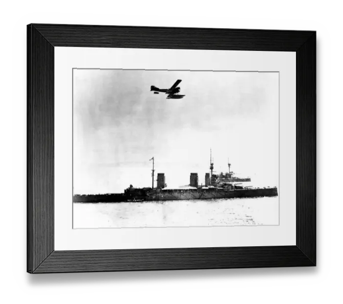 Framed Print : British seaplane circling British warships circa 1916 Framed Print : British seaplane circling British warships circa 1916