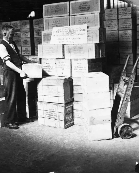 Framed Print : 11 t of canned foods and soap, in the form of gift parcels from Australia, now stored