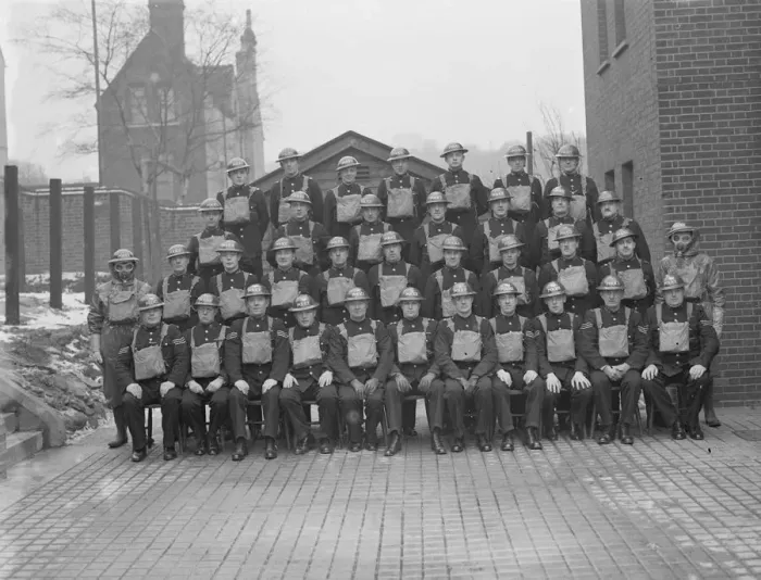 Framed Print : 1940 Police squadron at Shooters Hill, Kent, England. with gas masks Framed Print : 1940 Police squadron at Shooters Hill, Kent, England. with gas masks