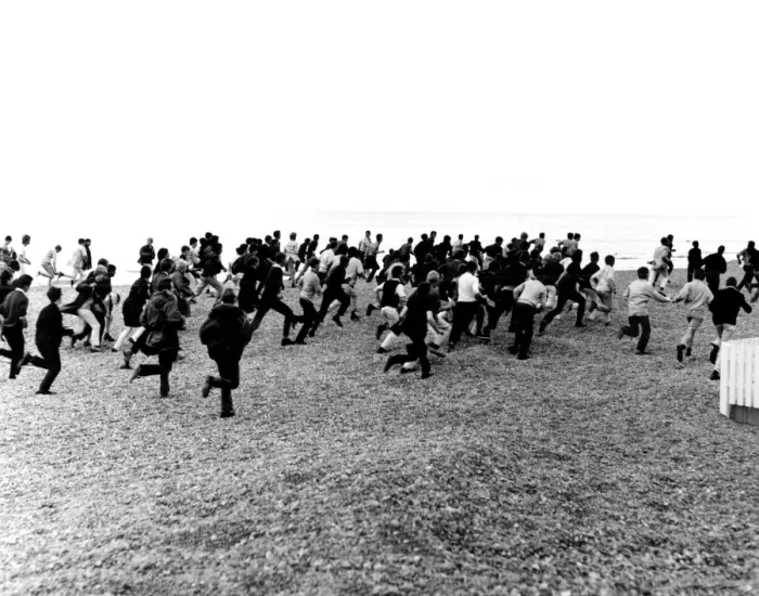 Framed Print : 1964. Hastings. Mods and Rockers clash. 3rd August. Racing along the beach Framed Print : 1964. Hastings. Mods and Rockers clash. 3rd August. Racing along the beach