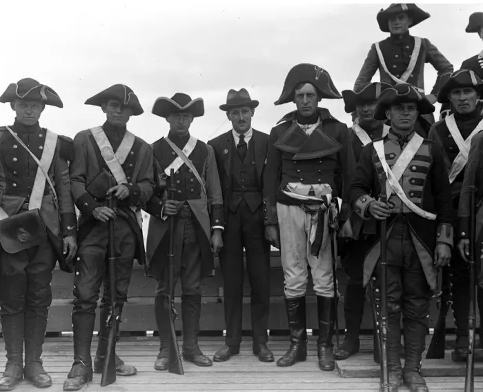 Framed Print : Some of the actors and extras in the film, Nelson, that had to be re - shot