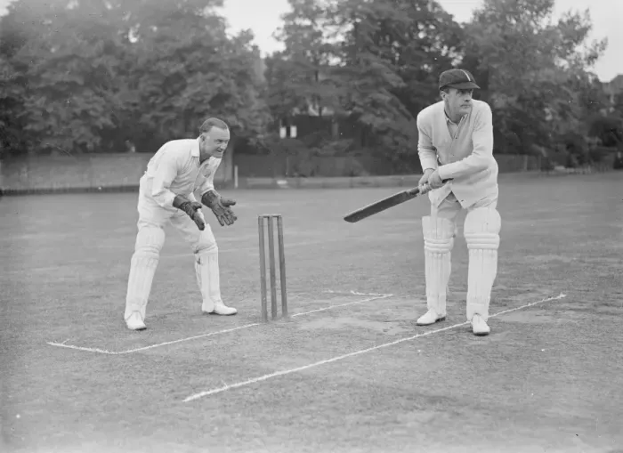 Framed Print : Actors versus musicians cricket at Hampstead Cricket Club Owen Nares batting, Harold Framed Print : Actors versus musicians cricket at Hampstead Cricket Club Owen Nares batting, Harold