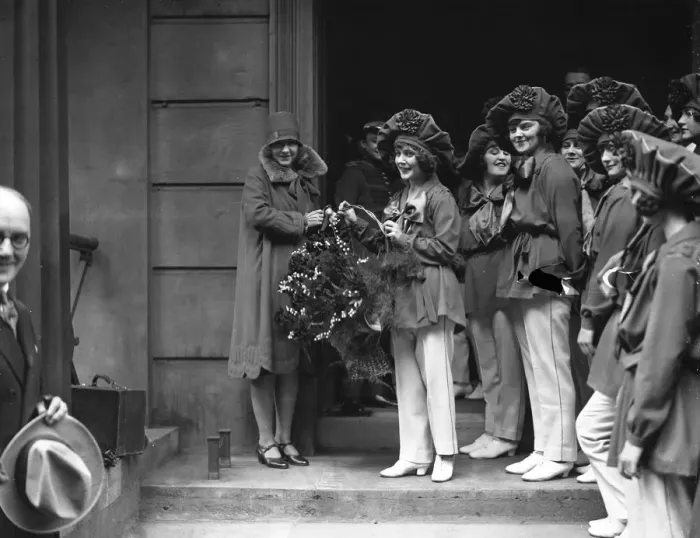 Framed Print : Actress Miss Dorothy Gish and an Usherette from the Plaza Theatre, at the unveiling Framed Print : Actress Miss Dorothy Gish and an Usherette from the Plaza Theatre, at the unveiling