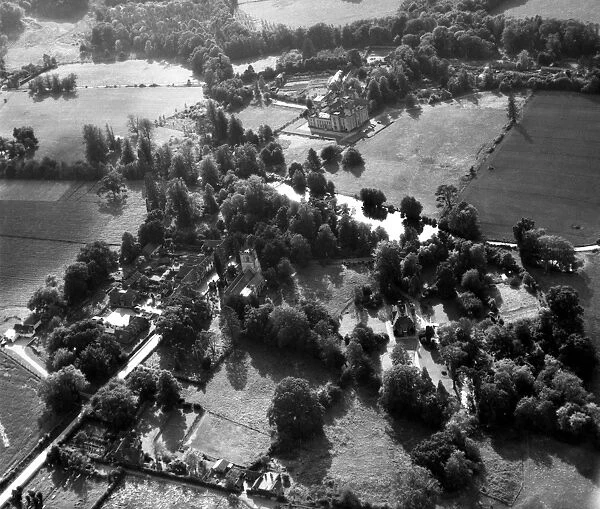 Aerial view of Chiddingstone Village and Chiddingstone Castle, Hever, Kent, England 15