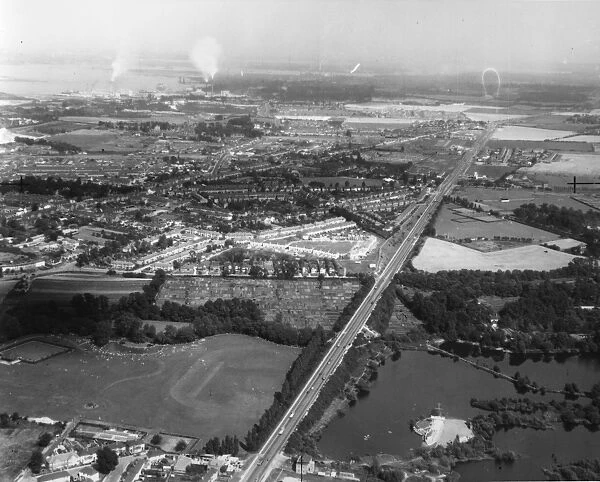Aerial view of Dartford, Kent including the A2 and overlooking the River Thames