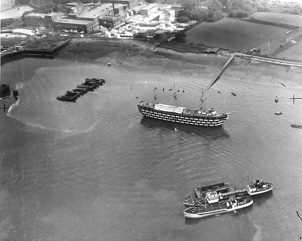 Aerial view of Greenhithe, Kent including HMS Worcester on the River Thames 17 November