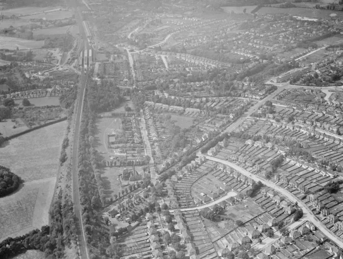 Framed Print : An aerial view of Orpington, Kent. 1939 Framed Print : An aerial view of Orpington, Kent. 1939