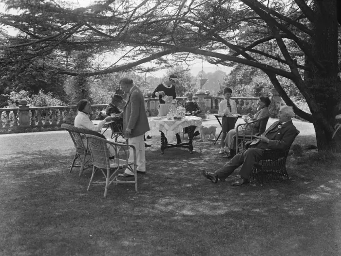 Framed Print : Afternoon tea in the gardens of Oakhill. 1928 Framed Print : Afternoon tea in the gardens of Oakhill. 1928