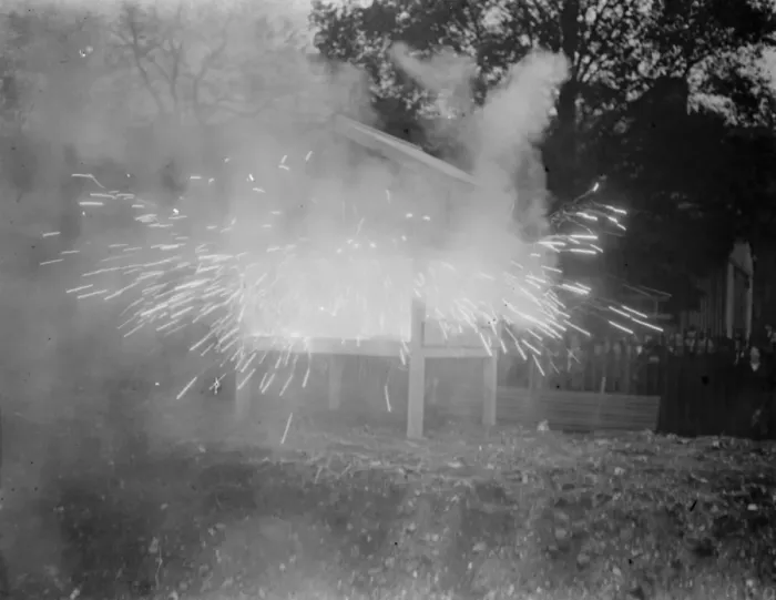 Framed Print : An Air Raid Precautions demonstration in Dartford, Kent. Incendiary bomb explosion