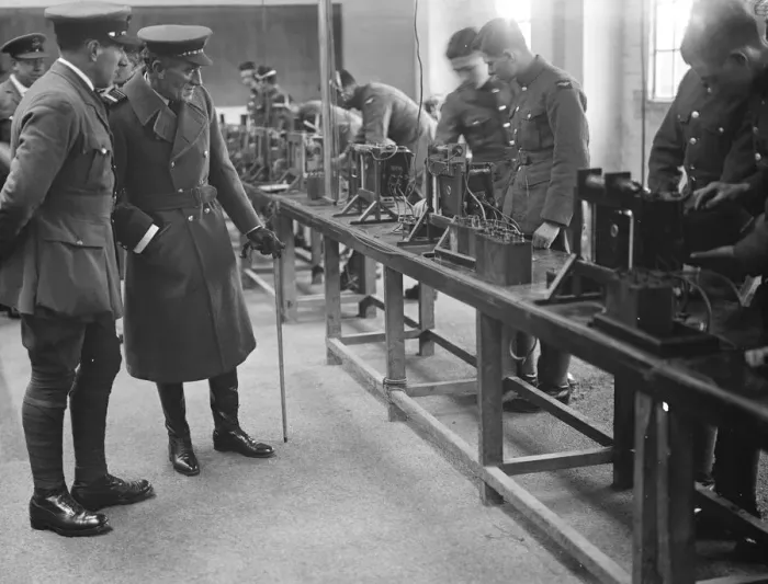 Framed Print : Air Vice Marshal Scarlett visits electrical and wireless school, at Flower Down, Winchester Framed Print : Air Vice Marshal Scarlett visits electrical and wireless school, at Flower Down, Winchester