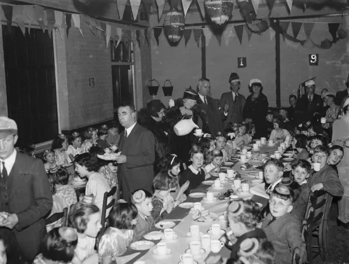 Framed Print : All Saints in New Eltham, London, hold a childrens party. 1938 Framed Print : All Saints in New Eltham, London, hold a childrens party. 1938