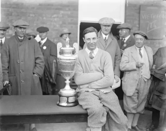 Framed Print : Amateur Golf Championship at Deal, Kent. Mr Roger Wethered, the winner with his trophy Framed Print : Amateur Golf Championship at Deal, Kent. Mr Roger Wethered, the winner with his trophy