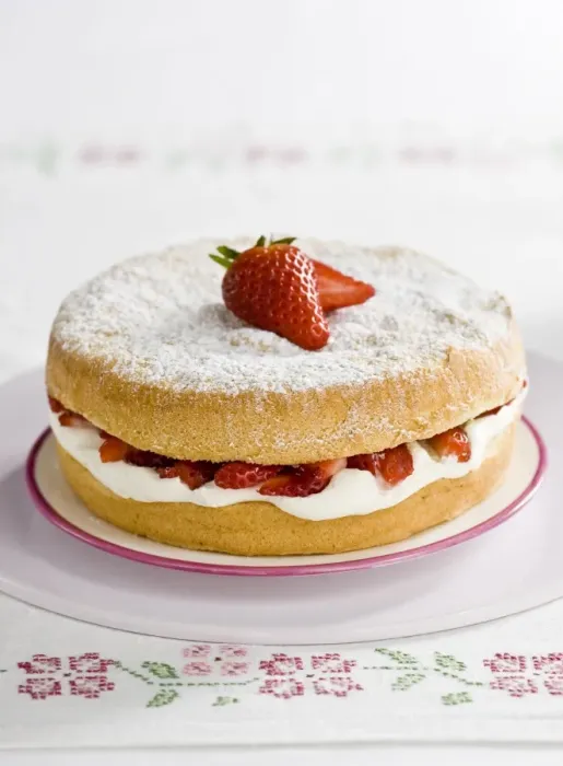 Framed Print : American sponge cake with whipped cream and strawberries credit: Marie-Louise Avery Framed Print : American sponge cake with whipped cream and strawberries credit: Marie-Louise Avery