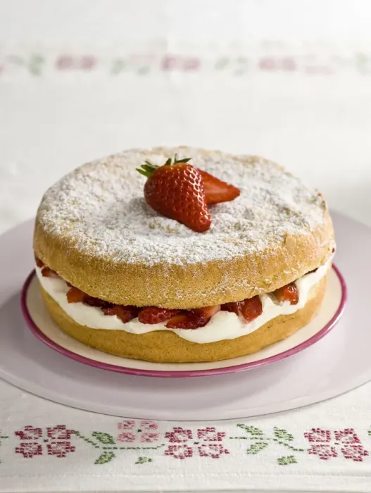 Framed Print : American sponge cake with whipped cream and strawberries credit: Marie-Louise Avery Framed Print : American sponge cake with whipped cream and strawberries credit: Marie-Louise Avery