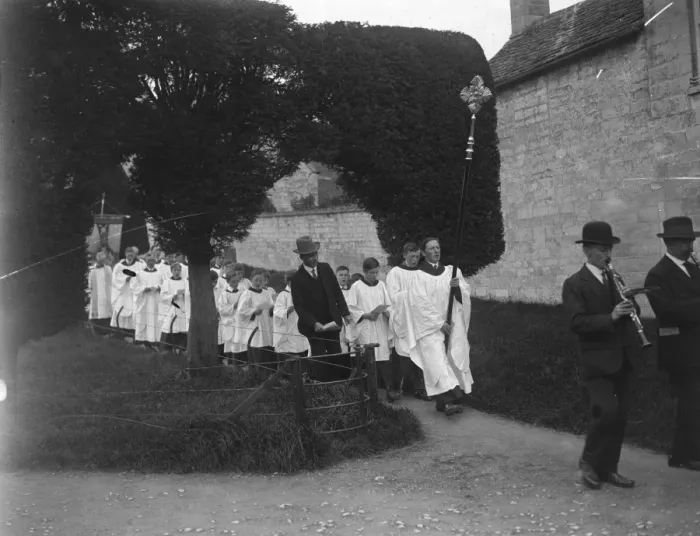 Framed Print : The ancient ceremony of Clipping the yew trees at Painswick, Gloucester. Parading Framed Print : The ancient ceremony of Clipping the yew trees at Painswick, Gloucester. Parading