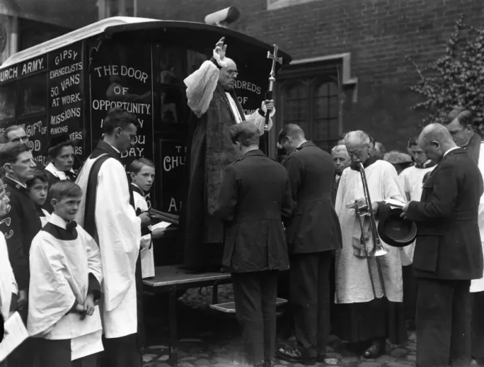 Framed Print : The Archbishop of Canterbury dedicates a motor mission van at Lambeth Palace for Framed Print : The Archbishop of Canterbury dedicates a motor mission van at Lambeth Palace for
