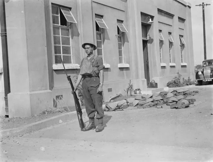 Framed Print : Armed guard for Southern Railway control room in Crayford, Kent. 1939 Framed Print : Armed guard for Southern Railway control room in Crayford, Kent. 1939