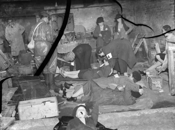 Framed Print : ARP ( Air Raid Precautions ) wardens examines the casualties during a drill in Sidcup Framed Print : ARP ( Air Raid Precautions ) wardens examines the casualties during a drill in Sidcup