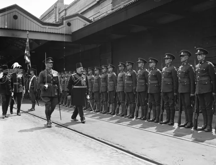 Framed Print : Arrival of the King of Egypt at Dover. King Faud inspecting Guard of Honour. 4 Framed Print : Arrival of the King of Egypt at Dover. King Faud inspecting Guard of Honour. 4