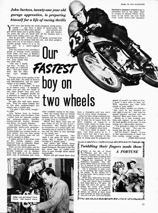 Framed Print : Article in Illustrated Magazine about young motorcycle champion, John Surtees Framed Print : Article in Illustrated Magazine about young motorcycle champion, John Surtees