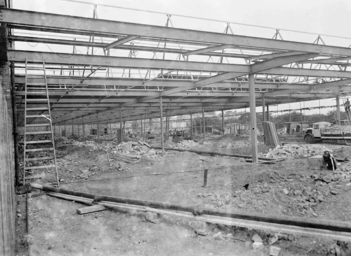 Framed Print : The Ascott Gas, Water, Gesyers Works Ltd, at Neasden, under construction. 1937 Framed Print : The Ascott Gas, Water, Gesyers Works Ltd, at Neasden, under construction. 1937