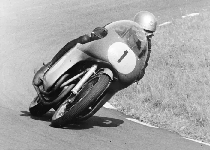 Framed Print : Assen, Holland: Rhodesian Motor-cycling ace, Gary Hocking taking an hairpin bend during the Dutch T